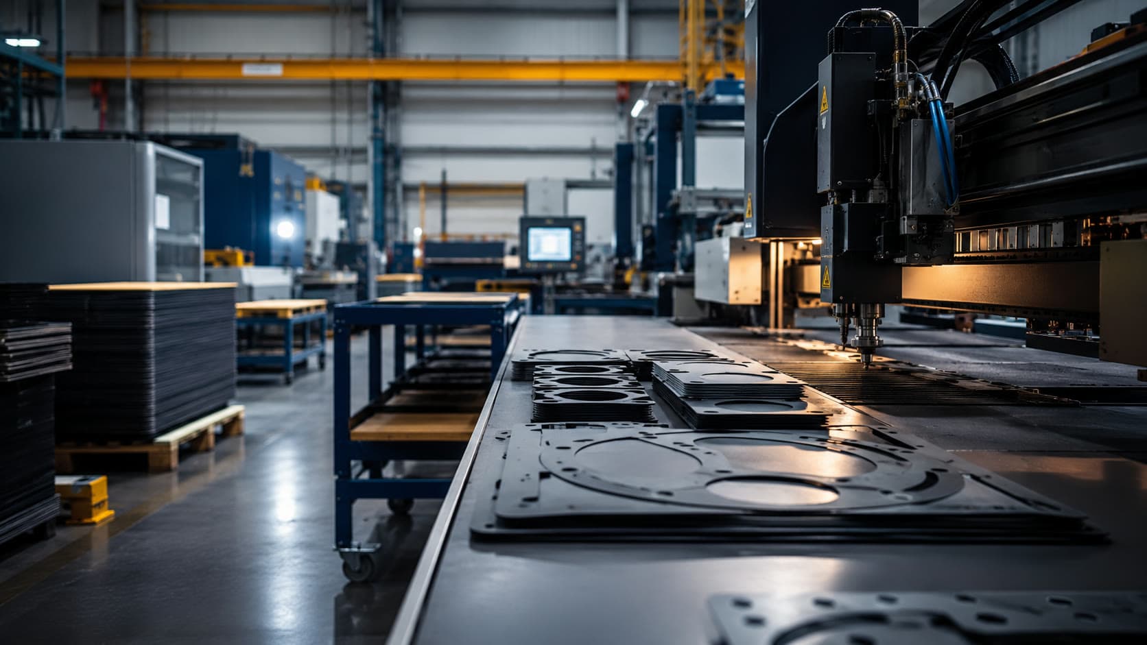 A CNC cutting head profiling gasket sheet on the factory floor at Amghara